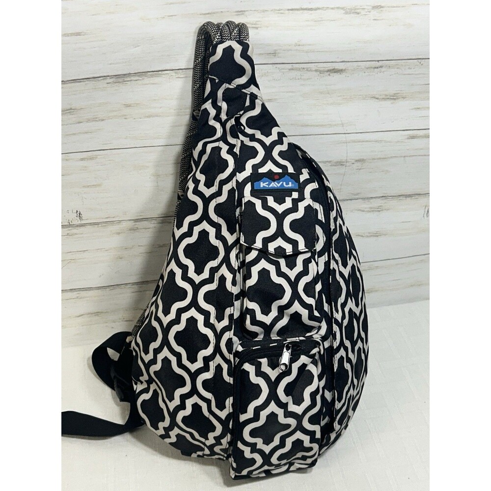 NEW! KAVU Rope Backpack Classic Black White Sling Bag for Outdoor Adventures